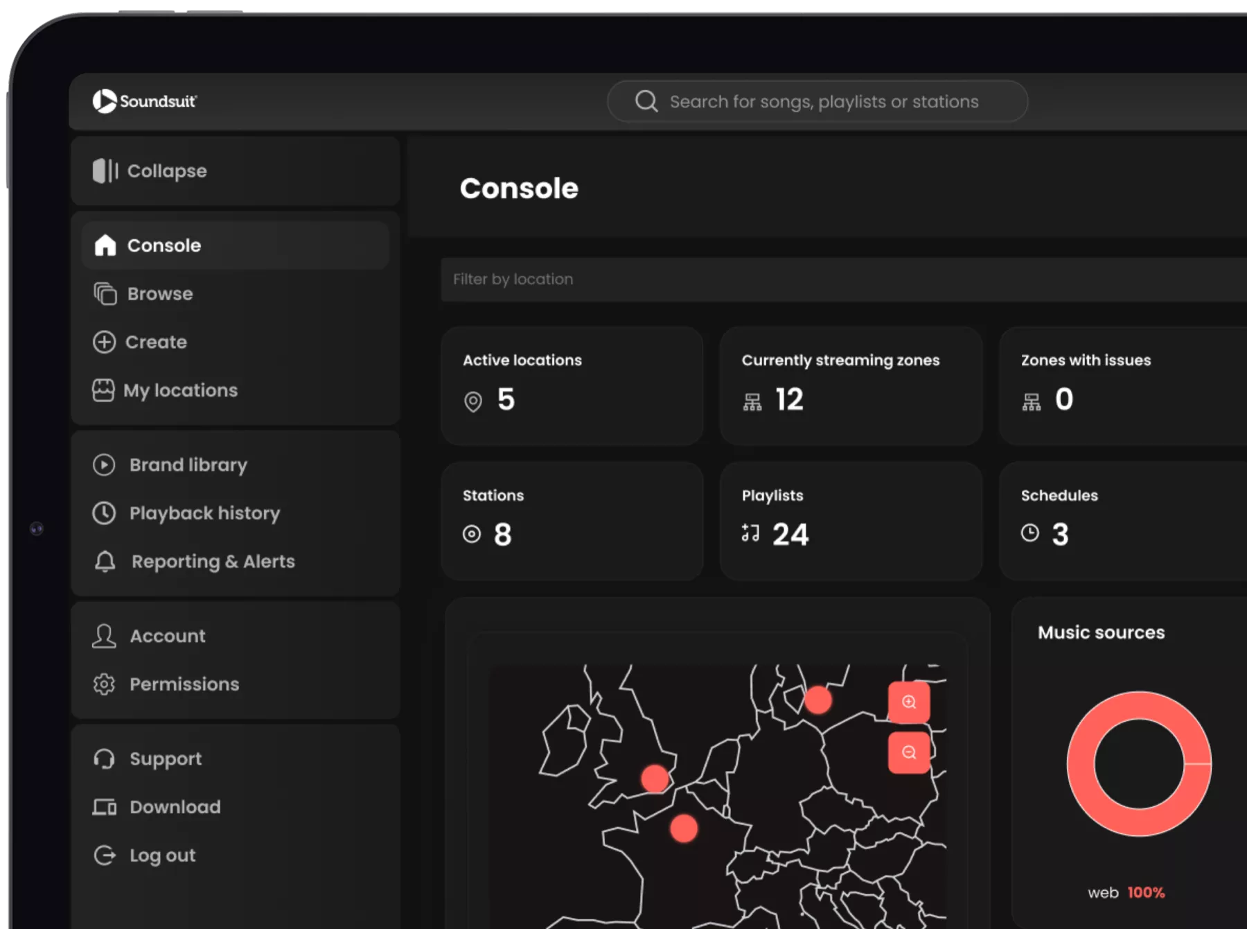 Soundsuit HQ Console — manage all locations from one dashboard