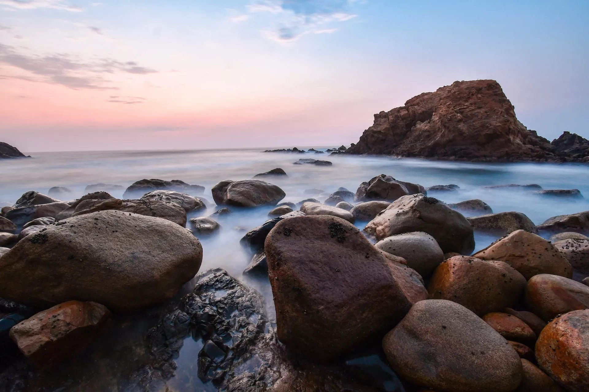 Rocky coastline at sunset
