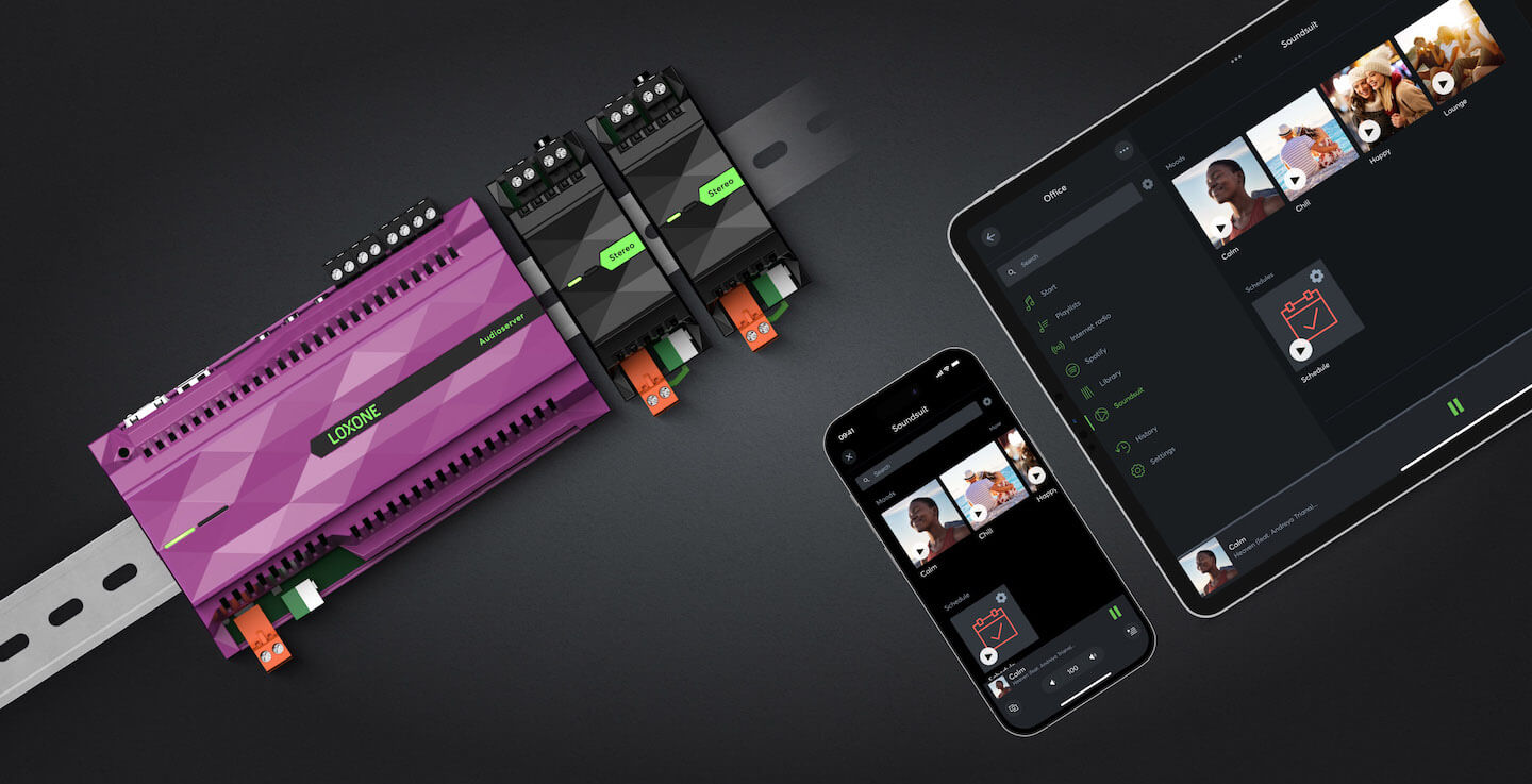 Loxone audio system with Soundsuit app on tablet